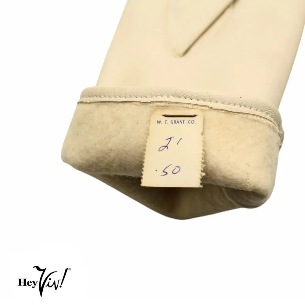Vintage Max Myer Gloves Embroidered Ivory Vinyl w WT Grant Tag Japan - Hey Viv